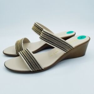 Toscanella Made in Italy Women's Mimma Natural Double Band Wedge Sandals NWOT